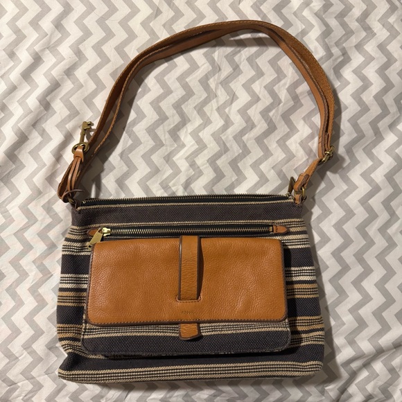 Fossil Handbags - Fossil Kinley Striped Canvas and Leather Crossbody/Shoulder bag